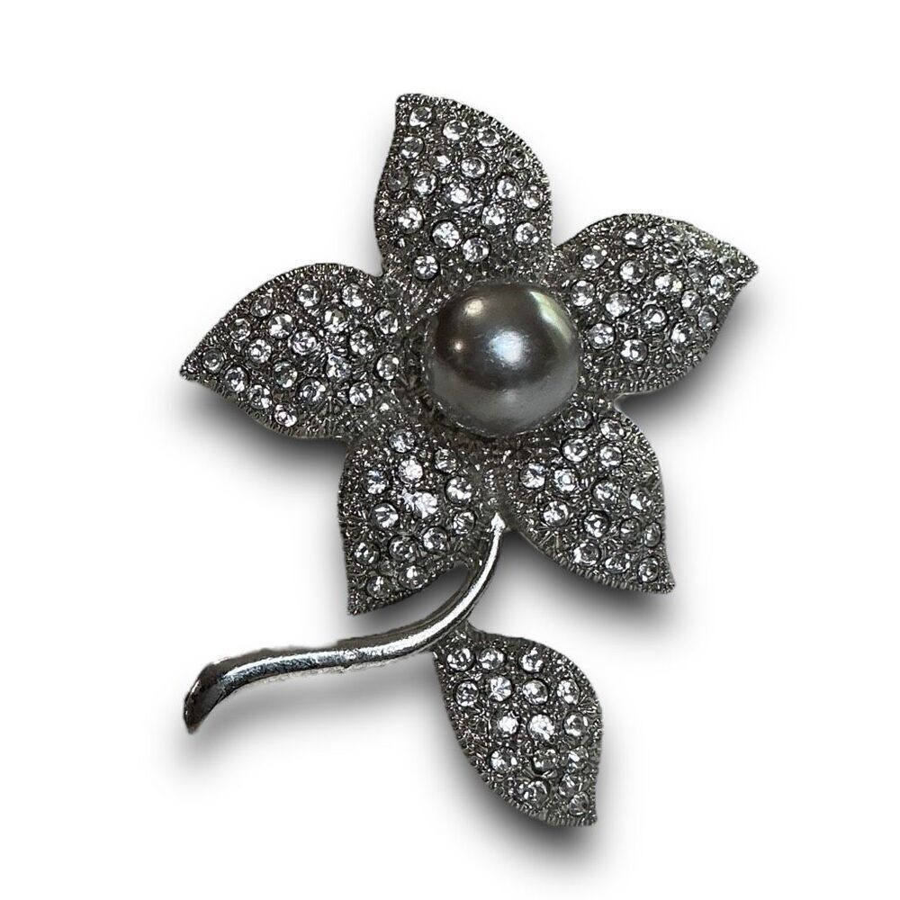 Vintage Monet Rhinestone Floral Flower Brooch Pendant Pin Hat Coat Scarf Pin - Picture 5 of 5